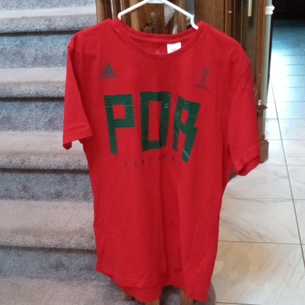 adidas Red Men T Shirt with Green Graphic Portugal Logo
